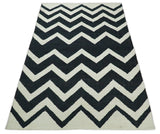 Black and Beige Chevron Design Hand Woven Dhurrie Rug