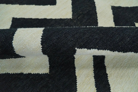 Black and Beige Chevron Design Hand Woven Dhurrie Rug