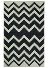 Black and Beige Chevron Design Hand Woven Dhurrie Rug