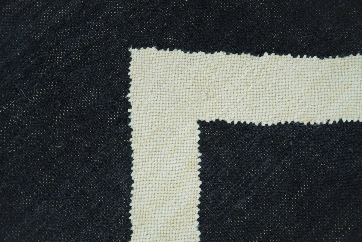 Black and Beige Chevron Design Hand Woven Dhurrie Rug