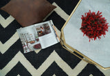 Black and Beige Chevron Design Hand Woven Dhurrie Rug