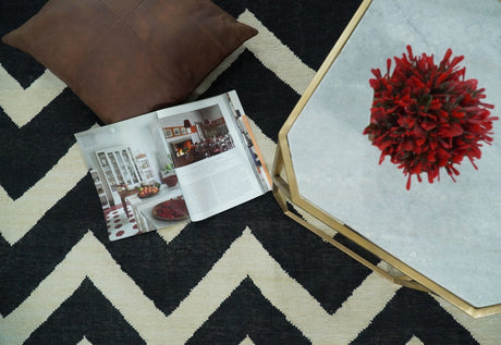 Black and Beige Chevron Design Hand Woven Dhurrie Rug