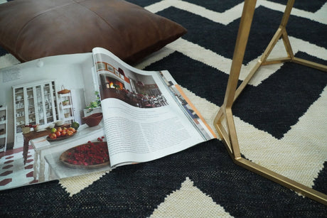 Black and Beige Chevron Design Hand Woven Dhurrie Rug