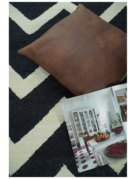 Black and Beige Chevron Design Hand Woven Dhurrie Rug