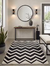Black and Beige Chevron Design Hand Woven Dhurrie Rug