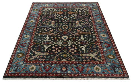 Black and Blue Hand Knotted Traditional Oushak Custom Made Wool Rug