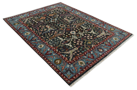 Black and Blue Hand Knotted Traditional Oushak Custom Made Wool Rug
