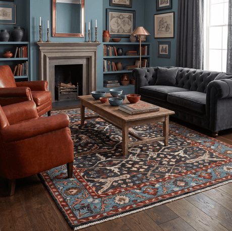 Black and Blue Hand Knotted Traditional Oushak Custom Made Wool Rug
