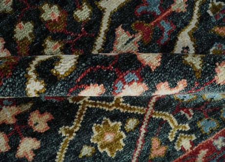 Black and Blue Hand Knotted Traditional Oushak Custom Made Wool Rug
