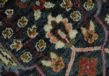Black and Blue Hand Knotted Traditional Oushak Custom Made Wool Rug