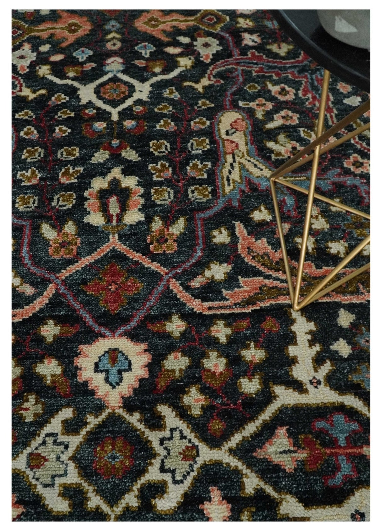 Black and Blue Hand Knotted Traditional Oushak Custom Made Wool Rug