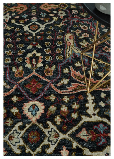 Black and Blue Hand Knotted Traditional Oushak Custom Made Wool Rug
