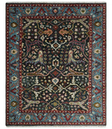 Black and Blue Hand Knotted Traditional Oushak Custom Made Wool Rug