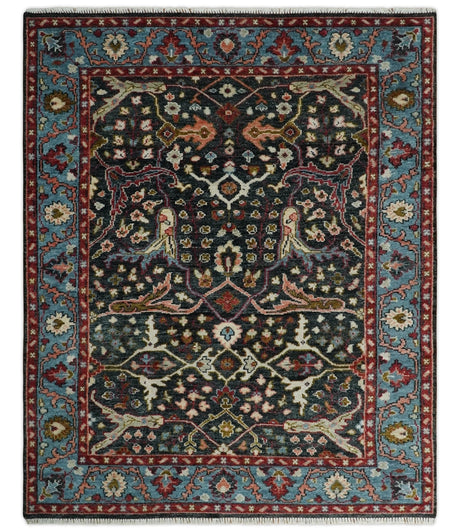 Black and Blue Hand Knotted Traditional Oushak Custom Made Wool Rug