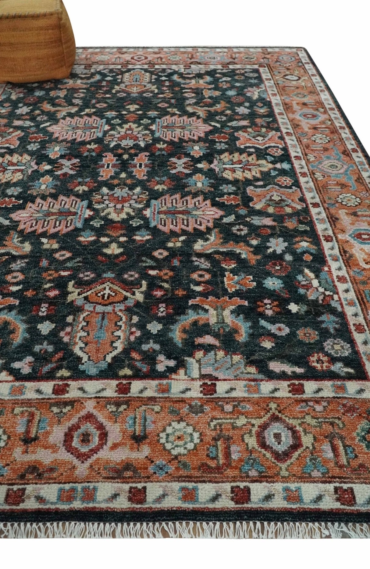 Black and Rust Traditional Hand Knotted Oushak wool 8x10 Area Rug