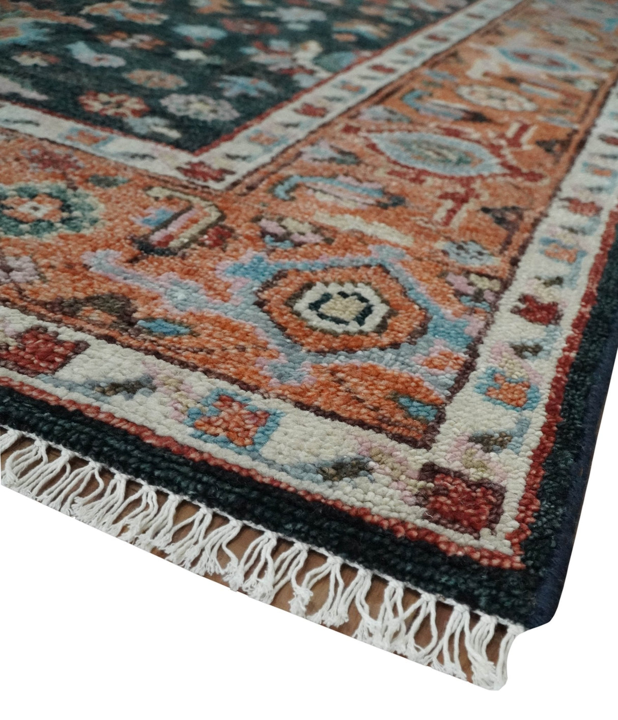Black and Rust Traditional Hand Knotted Oushak wool 8x10 Area Rug