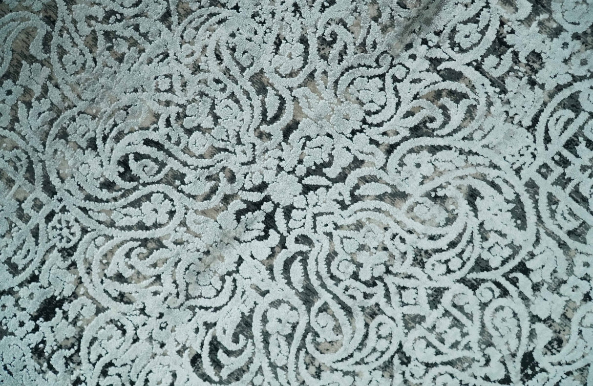 Black and Silver Vintage look Power loomed Art Silk Area Rug