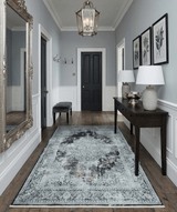 Black and Silver Vintage look Power loomed Art Silk Area Rug