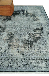 Black and Silver Vintage look Power loomed Art Silk Area Rug