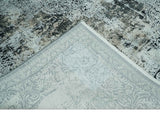 Black and Silver Vintage look Power loomed Art Silk Area Rug