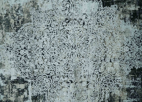 Black and Silver Vintage look Power loomed Art Silk Area Rug