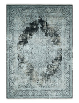 Black and Silver Vintage look Power loomed Art Silk Area Rug