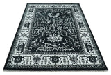 Black and White 6x9, 8x10 and 9x12 Hand Knotted Traditional Persian Oushak Wool and Viscose Rug, Accent Rug | TRDCP840-Area Rug-Parc Decor