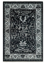 Black and White 6x9, 8x10 and 9x12 Hand Knotted Traditional Persian Oushak Wool and Viscose Rug, Accent Rug | TRDCP840-Area Rug-Parc Decor