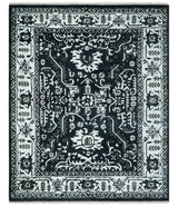 Black and White 6x9, 8x10 and 9x12 Hand Knotted Traditional Persian Oushak Wool and Viscose Rug, Accent Rug | TRDCP840-Area Rug-Parc Decor