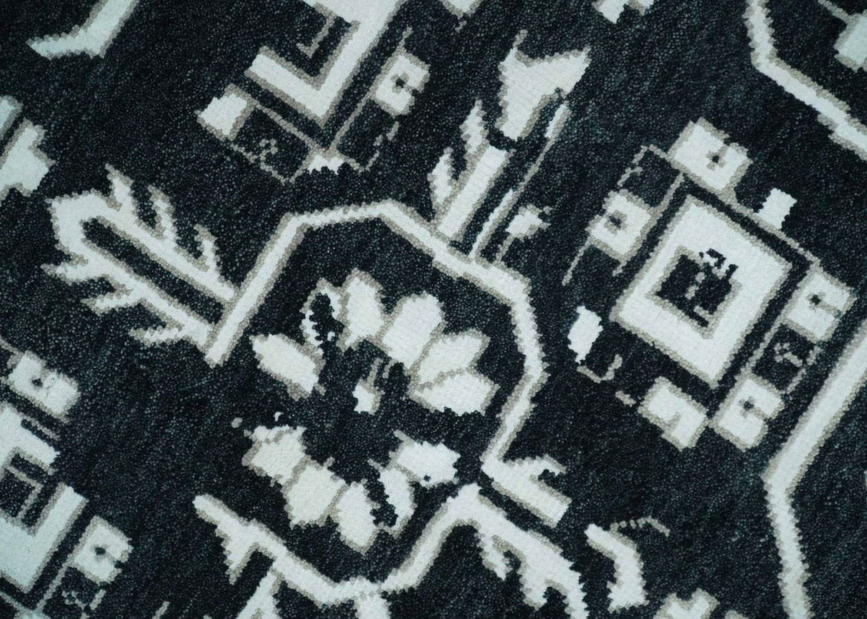 Black and White 6x9, 8x10 and 9x12 Hand Knotted Traditional Persian Oushak Wool and Viscose Rug, Accent Rug | TRDCP840-Area Rug-Parc Decor