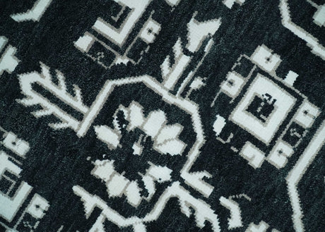 Black and White 6x9, 8x10 and 9x12 Hand Knotted Traditional Persian Oushak Wool and Viscose Rug, Accent Rug | TRDCP840-Area Rug-Parc Decor