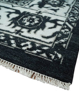 Black and White 6x9, 8x10 and 9x12 Hand Knotted Traditional Persian Oushak Wool and Viscose Rug, Accent Rug | TRDCP840-Area Rug-Parc Decor