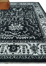 Black and White 6x9, 8x10 and 9x12 Hand Knotted Traditional Persian Oushak Wool and Viscose Rug, Accent Rug | TRDCP840-Area Rug-Parc Decor