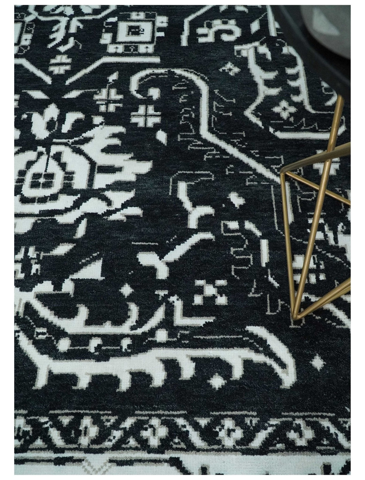 Black and White 6x9, 8x10 and 9x12 Hand Knotted Traditional Persian Oushak Wool and Viscose Rug, Accent Rug | TRDCP840-Area Rug-Parc Decor