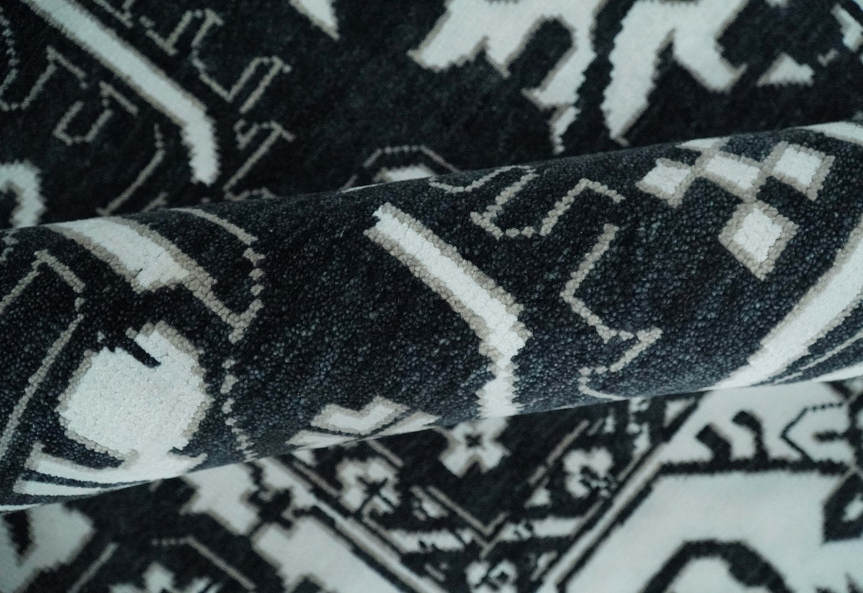 Black and White 6x9, 8x10 and 9x12 Hand Knotted Traditional Persian Oushak Wool and Viscose Rug, Accent Rug | TRDCP840-Area Rug-Parc Decor