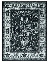 Black and White 6x9, 8x10 and 9x12 Hand Knotted Traditional Persian Oushak Wool and Viscose Rug, Accent Rug | TRDCP840-Area Rug-Parc Decor