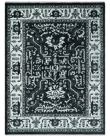 Black and White 6x9, 8x10 and 9x12 Hand Knotted Traditional Persian Oushak Wool and Viscose Rug, Accent Rug | TRDCP840-Area Rug-Parc Decor