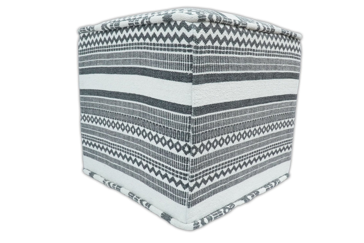 Black and White Handmade Block Printed cotton Pouf Ottoman, Footstool, Side table, Seat , Foot Rest, Living Room, Bedroom | TRD127-Pouf-Parc Decor