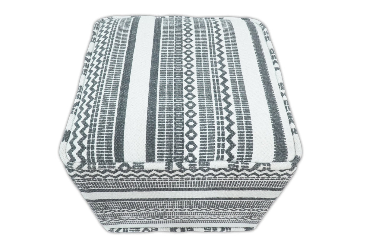 Black and White Handmade Block Printed cotton Pouf Ottoman, Footstool, Side table, Seat , Foot Rest, Living Room, Bedroom | TRD127-Pouf-Parc Decor