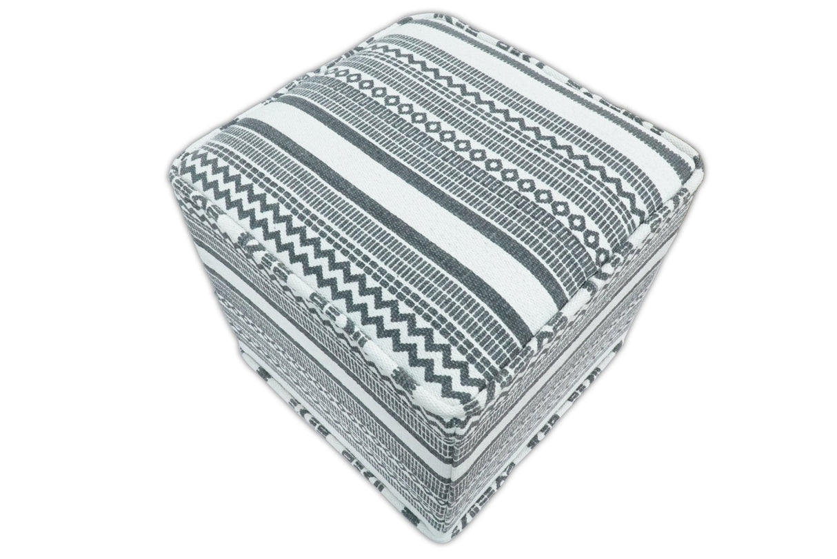 Black and White Handmade Block Printed cotton Pouf Ottoman, Footstool, Side table, Seat , Foot Rest, Living Room, Bedroom | TRD127-Pouf-Parc Decor