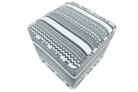 Black and White Handmade Block Printed cotton Pouf Ottoman, Footstool, Side table, Seat , Foot Rest, Living Room, Bedroom | TRD127-Pouf-Parc Decor