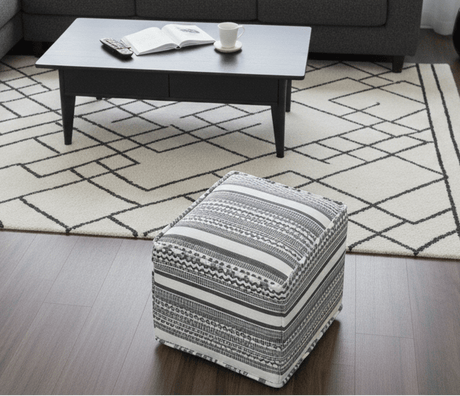 Black and White Handmade Block Printed cotton Pouf