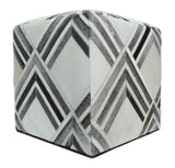 Black and White Luxury Genuine Leather Pouf Ottoman, Footstool, Side table, Seat , Foot Rest, Living Room, Bedroom | TRD284-Pouf-Parc Decor