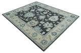 Black, Beige and Silver Hand Knotted Traditional Oushak Wool Area Rug