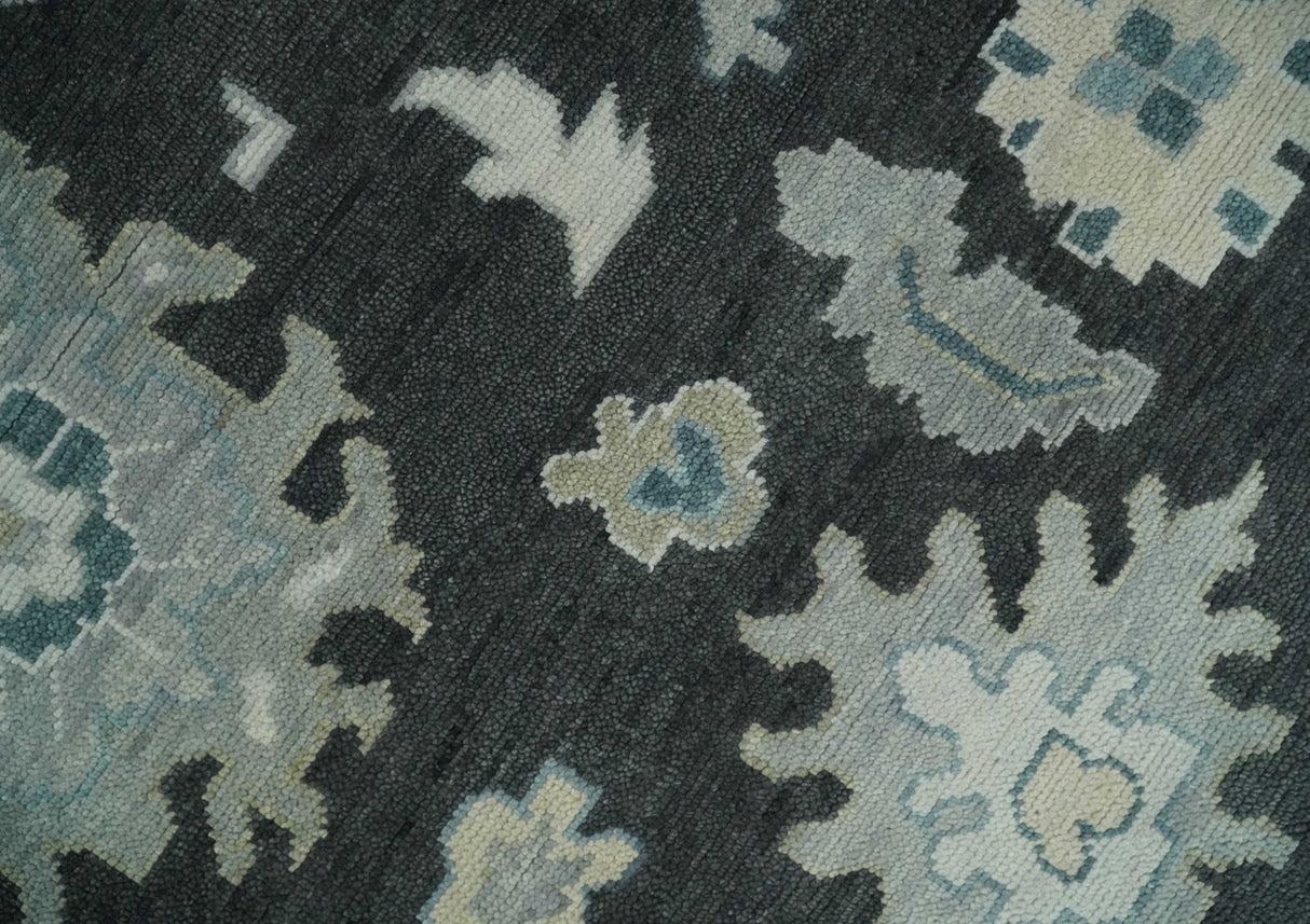 Black, Beige and Silver Hand Knotted Traditional Oushak Wool Area Rug