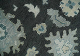 Black, Beige and Silver Hand Knotted Traditional Oushak Wool Area Rug