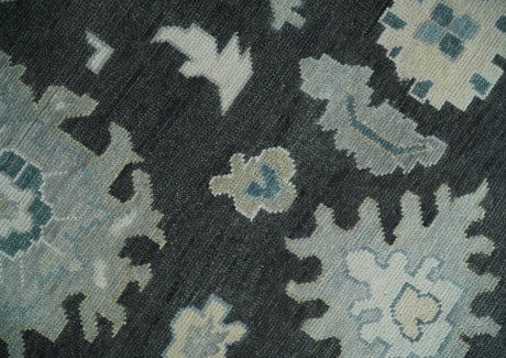 Black, Beige and Silver Hand Knotted Traditional Oushak Wool Area Rug