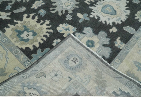 Black, Beige and Silver Hand Knotted Traditional Oushak Wool Area Rug