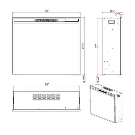 Black Electric Fireplace Heater Insert with Overheating Protection and Remote Control