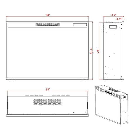 Black Electric Fireplace Heater Insert with Overheating Protection and Remote Control-Parc Decor